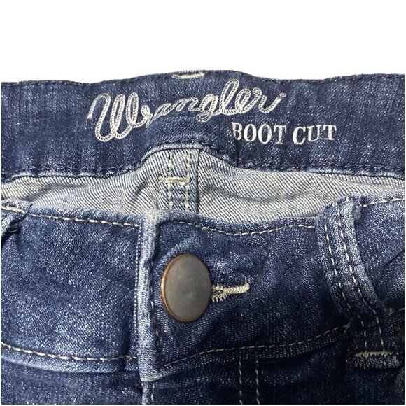 Women's Wrangler Blue Western Rodeo Bootcut Jeans 5x32 - Picture 2 of 4